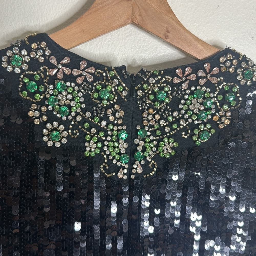 Mac Duggal Sequined Embellished Collar Gown in Black Green size 6 style 93613 - Picture 14 of 16
